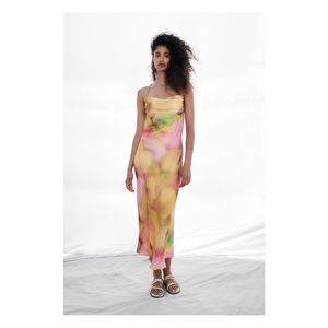 Zara multicolored satin effect midi slip dress
